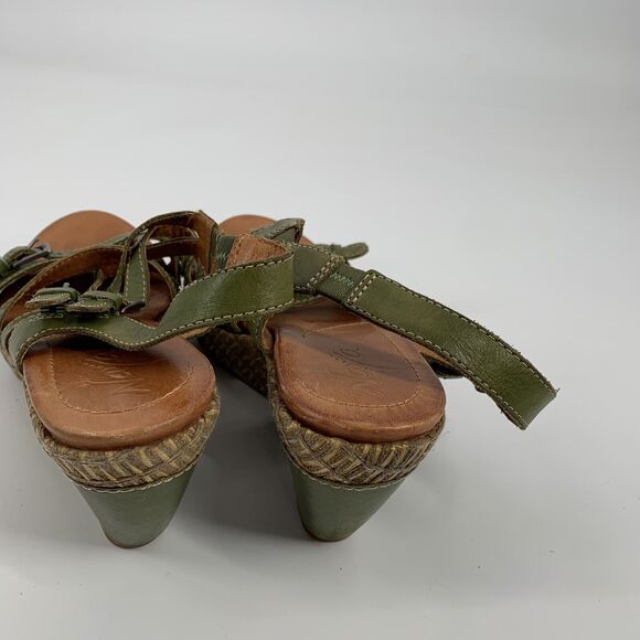 Naya Rea Maize Strappy Leather Open Toe Wedge Sandals Size 9 Olive Green Casual - Picture 5 of 9